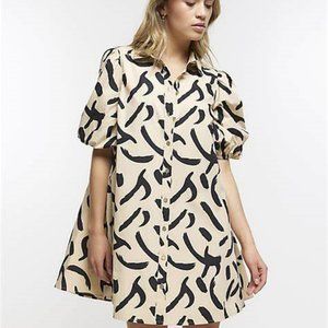 ** NEGOTIATION River Island Beige poplin short sleeve mini shirt dress